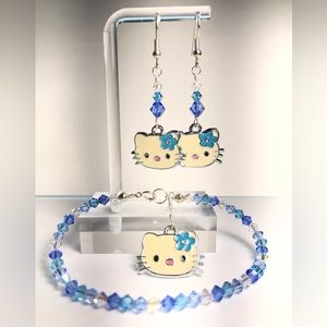 Hello Kitty Shades of blue Crystal bracelet and earrings